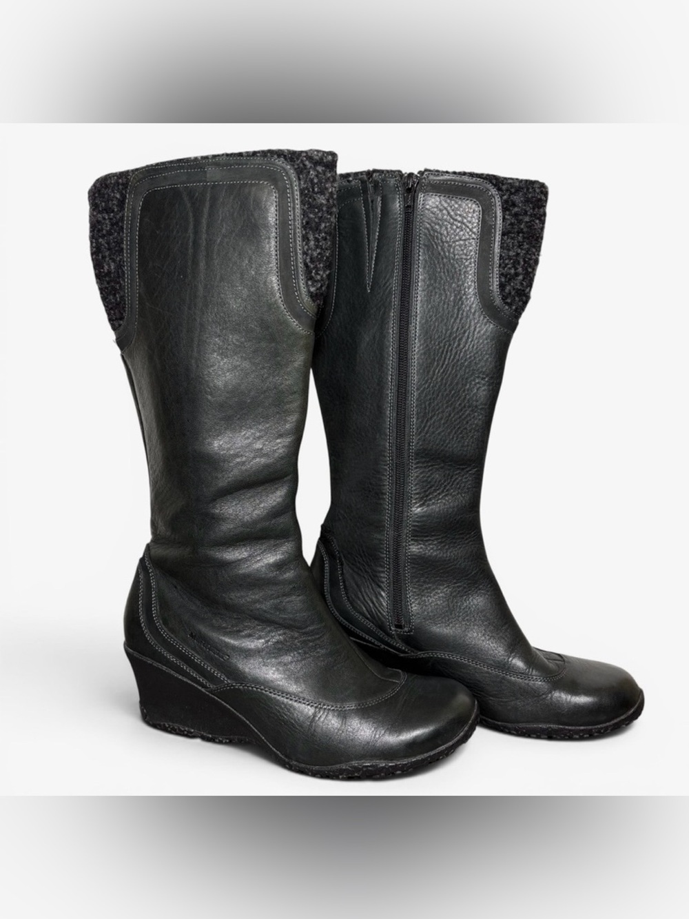 Merrell Larkspur Leather Wedge Boots with Wool Knit Cuff- woman’s 8.5
